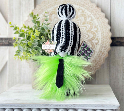 Spooky Beetlejuice Gnome: Perfect Halloween Decor for Tiered Trays and Shelves