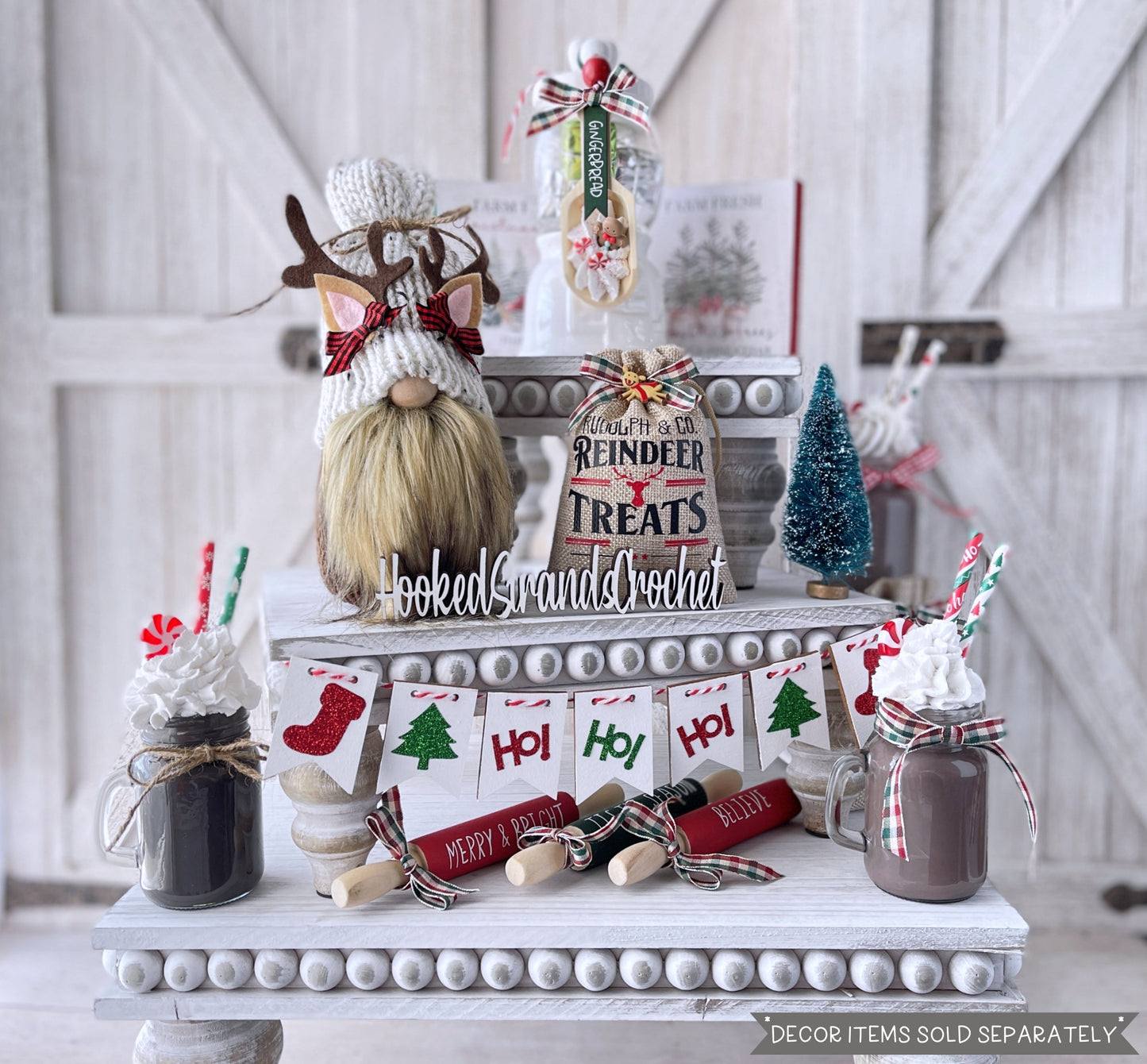 Reindeer gnome, Christmas gnome, Tiered tray decor, Farmhouse theme, Rustic decor,  Holiday decor,