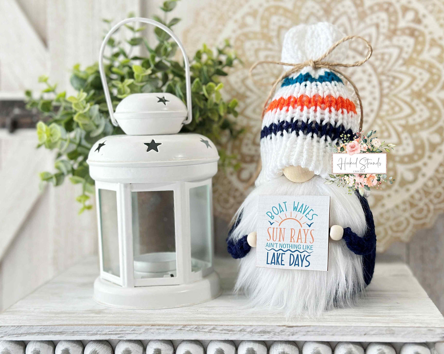 Adorable Knitted Lake Gnome with Rustic Sign - Spruce Up Your Lakeside Cabin!