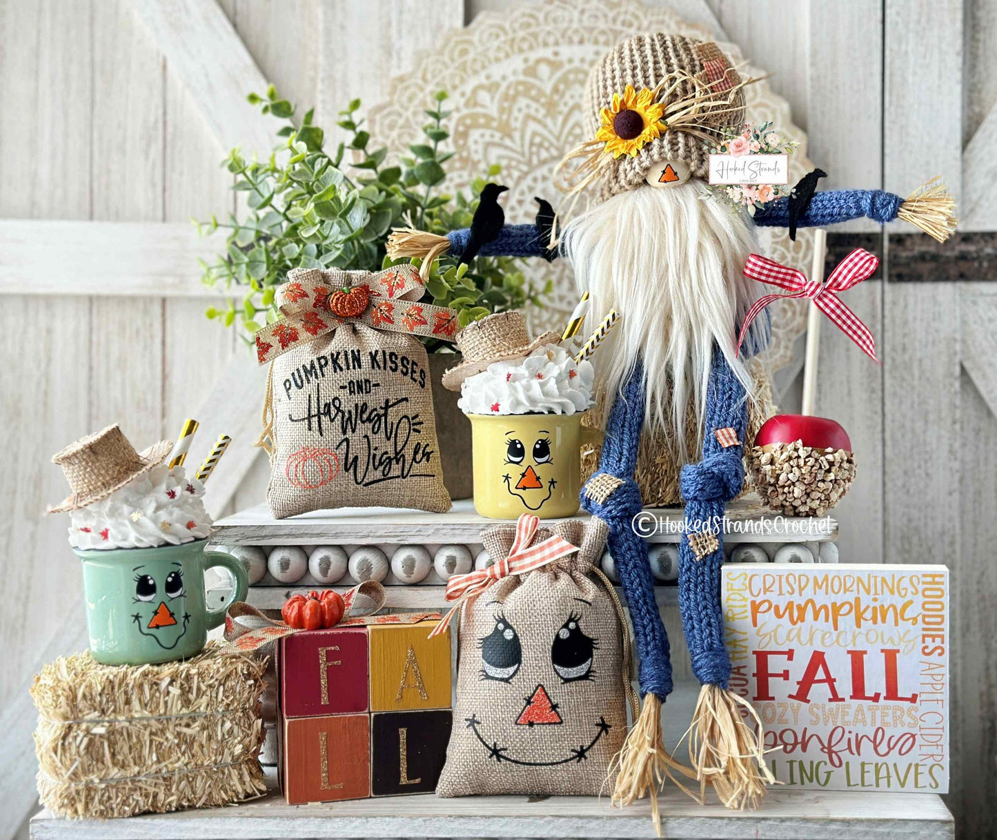 Charming Autumn scarecrow gnome - Tiered tray decor for fall